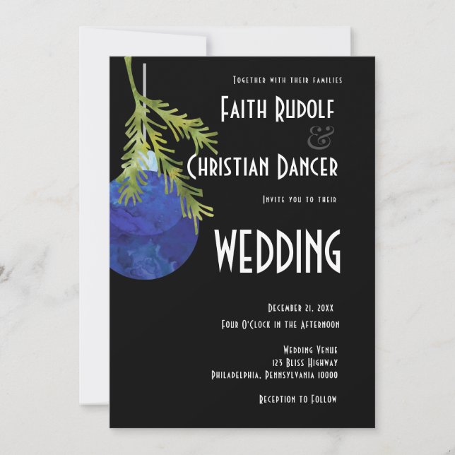 Anuncio Adorno de Navidad Azul, Boda Moderna (Anverso)