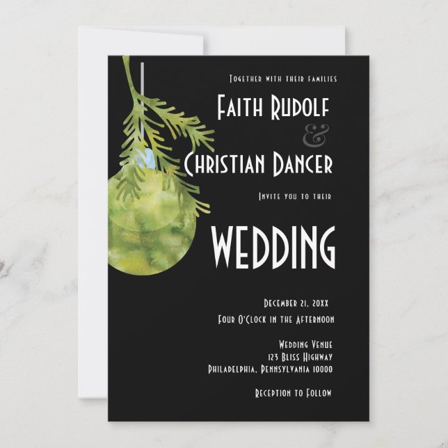 Anuncio Adorno de Navidad Verde, Boda Moderna (Anverso)