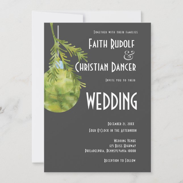 Anuncio Adorno de Navidad Verde, Boda Moderna (Anverso)