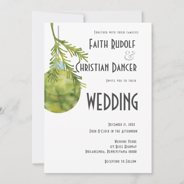 Anuncio Adorno de Navidad Verde, Boda Moderna (Anverso)