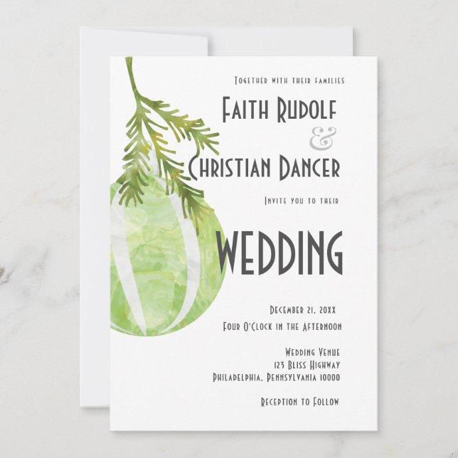 Anuncio Adorno Navideño Moderno Verde con Rayas  Boda (Anverso)