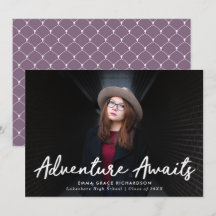 Adventure Awaits Script Purple Photo Graduation