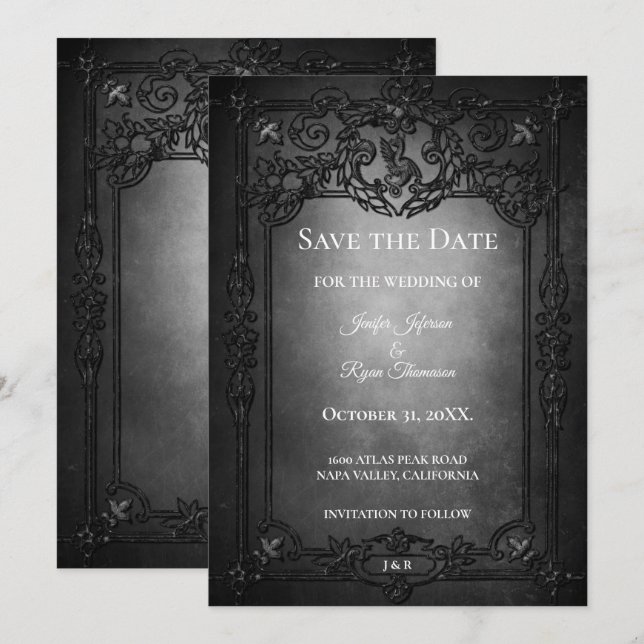 Anuncio Ahorre la fecha de boda de Halloween Dark Gothic (Anverso / Reverso)