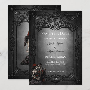 Anuncio Ahorro de fecha de boda de Halloween gótico oscuro