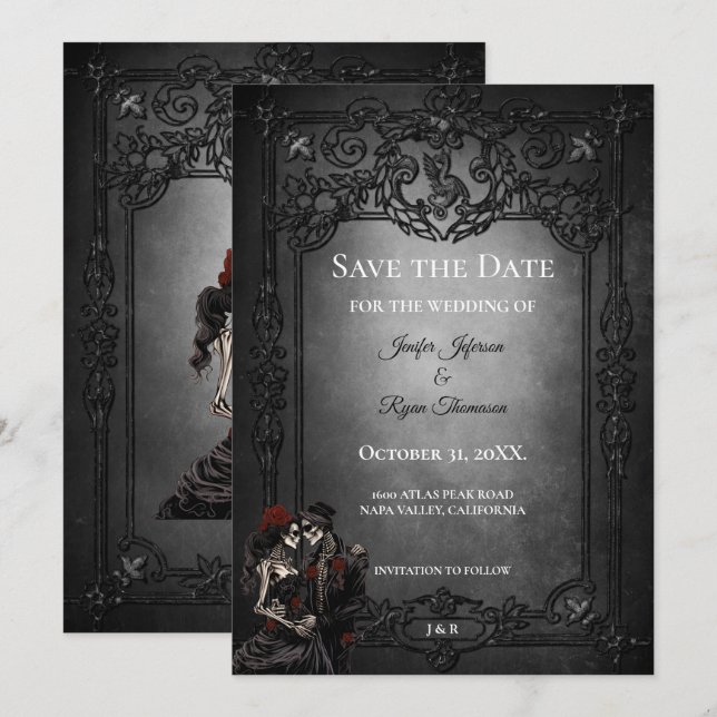 Anuncio Ahorro de fecha de boda de Halloween gótico oscuro (Anverso / Reverso)
