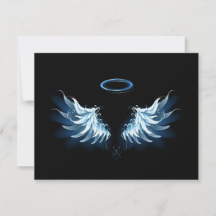 Anuncio Alas del Ángel Azul brillante sobre fondo negro