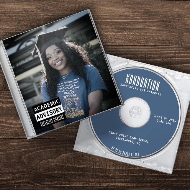 Anuncio Álbum de Funda de CD de música Cover Blue Graduati (Music CD Case Album Cover Blue Graduation Announcement
)