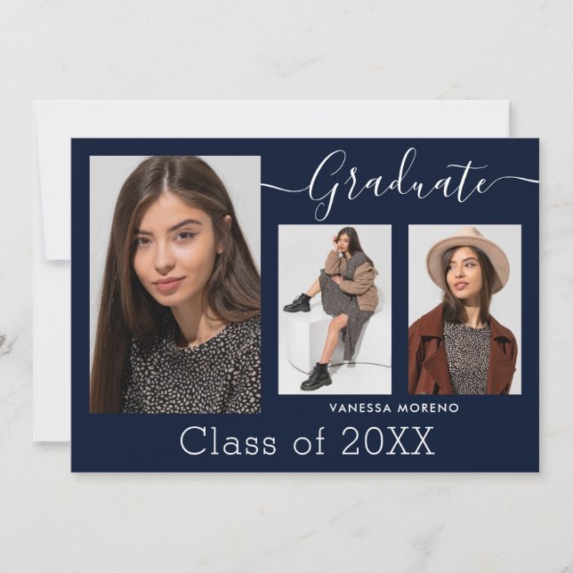 Anuncio Alfabetización caligráfica moderna Azul 3 Graduaci (Anverso)