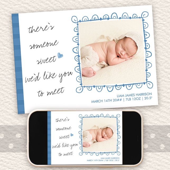 Anuncio Alguien dulce para conocer a dos niños de foto (Framed photo birth announcement with handwritten wording)