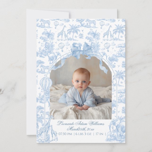 Anuncio All Blue Toile Safari Animal Baby Shower (Anverso)