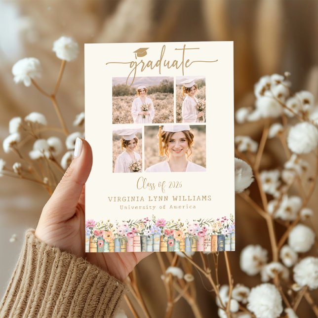 Anuncio Amante de los libros Foto de flores silvestres Gra (Book Lover Wildflowers Photo Graduation Announcement
)
