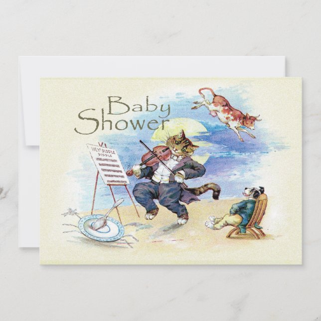 Anuncio amarillo gato y violeta Baby Shower (Anverso)