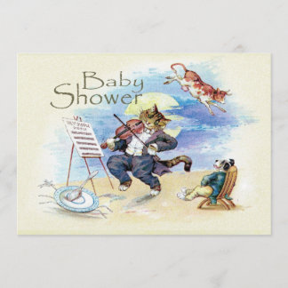 Anuncio amarillo gato y violeta Baby Shower