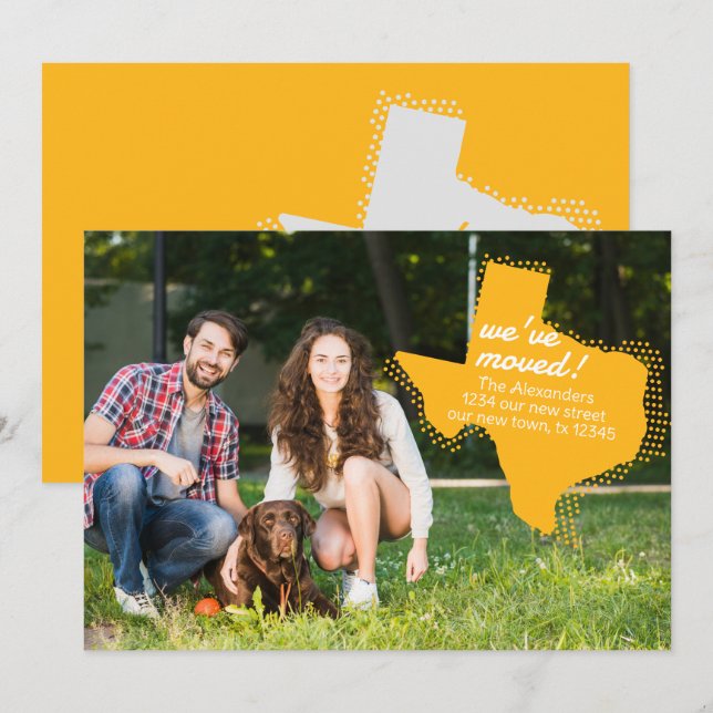 Anuncio Amarillo Nos Mudamos - Dotted Texas Mudanzas (Anverso / Reverso)