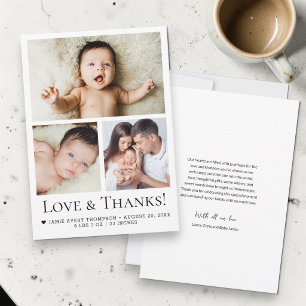 Anuncio Amor y gracias tipografía bebé foto nacimiento