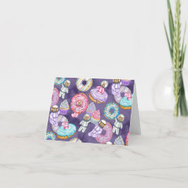 Anuncio Animales astronautas con donuts dulces y pasteles