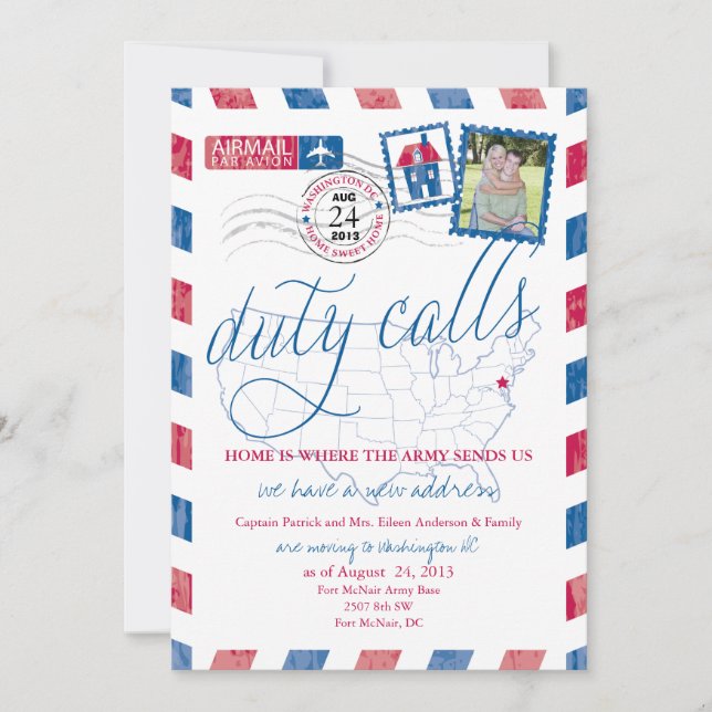 Anuncio Antiguo de Mudanza Militar por Correo Aére (Anverso)