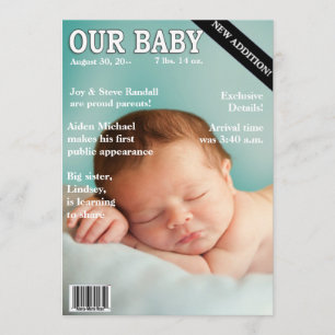 Anuncio ¡Anuncio de nacimiento! Su bebé en la portada de l