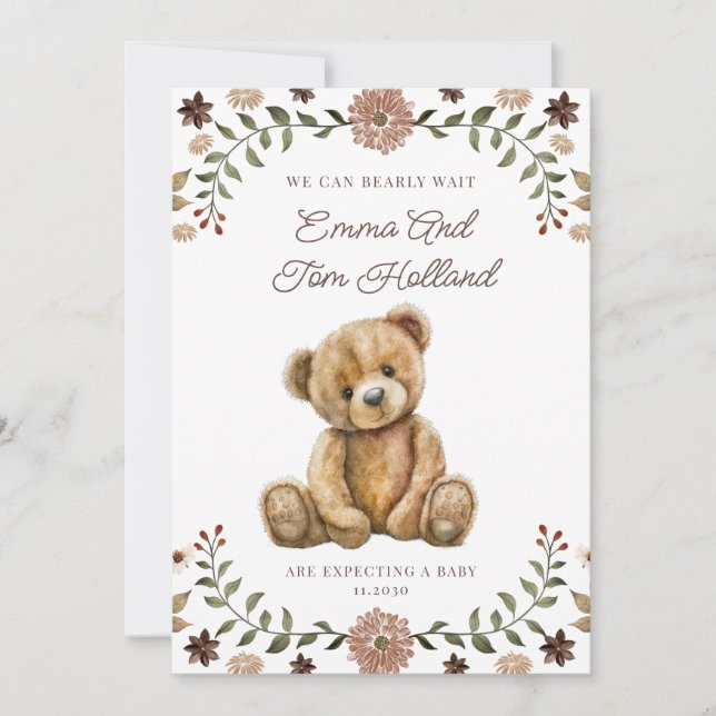 Anuncio Apenas Podemos Esperar Embarazo de Oso de Peluche (Anverso)