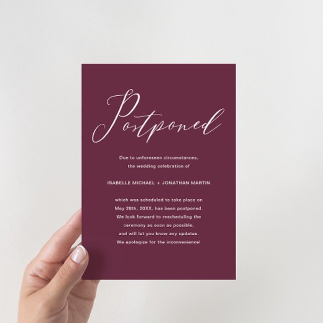 Anuncio Aplazamiento de Boda Burgundy Elegante (Subido por el creador)