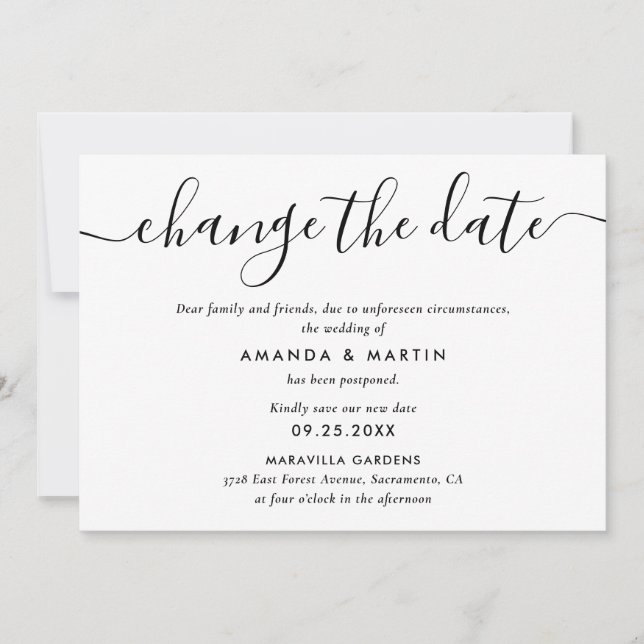 Anuncio Aplazamiento de boda en blanco y negro (Anverso)