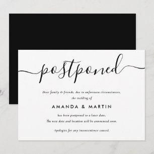 Anuncio Aplazamiento de Boda en Blanco y Negro Moderno