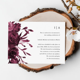 Anuncio Aplazamiento de boda floral borgoña chic