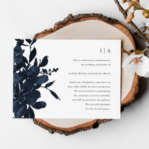 Anuncio Aplazamiento de boda floral índigo oscuro