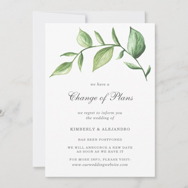 Anuncio Aplazamiento de Boda Rústica Elegante con Vegetaci (Anverso)