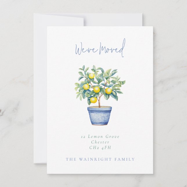 Anuncio Árbol de limón poso Hemos movido nueva dirección (Anverso)