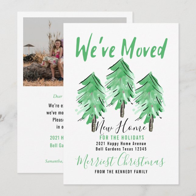 Anuncio Árbol De Pino Acuarela Nuevo Hogar Para Las Vacaci (Anverso / Reverso)