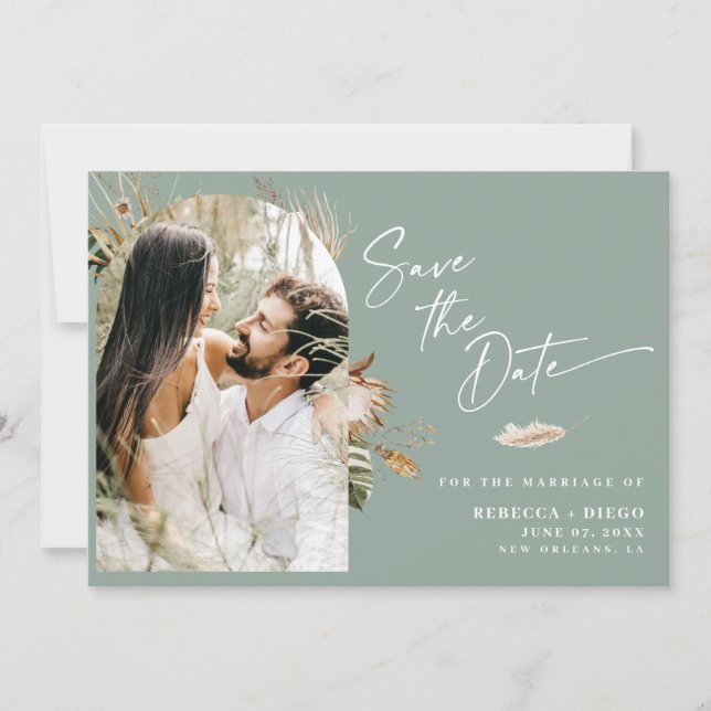 Anuncio Arco de Foto de Boda Bohemio Moderno Save The Date (Anverso)