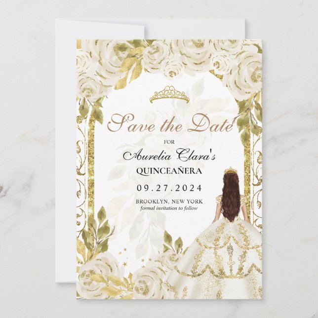 Anuncio Arco de oro de la flor blanca marfil Quinceanera (Anverso)