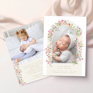 Anuncio arco floral niña foto texto personalizado nacimien
