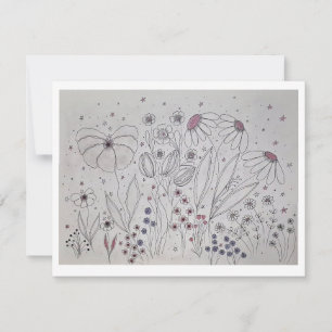 Anuncio Arte de línea de pradera de flores silvestres eleg