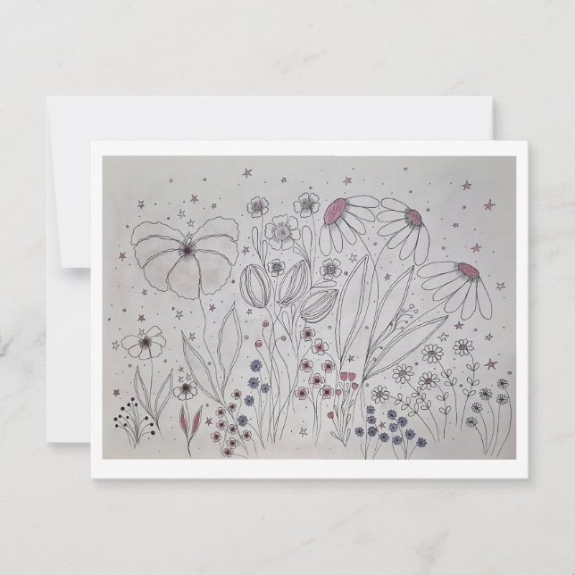 Anuncio Arte de línea de pradera de flores silvestres eleg (Anverso)