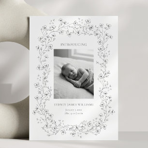 Anuncio Arte de línea floral Foto negro blanco Elegante Na
