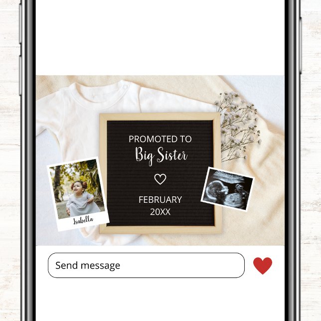 Anuncio Ascendida a hermana mayor segunda foto de bebé emb (Promoted To Big Sister Second Baby Photo Pregnancy Announcement)