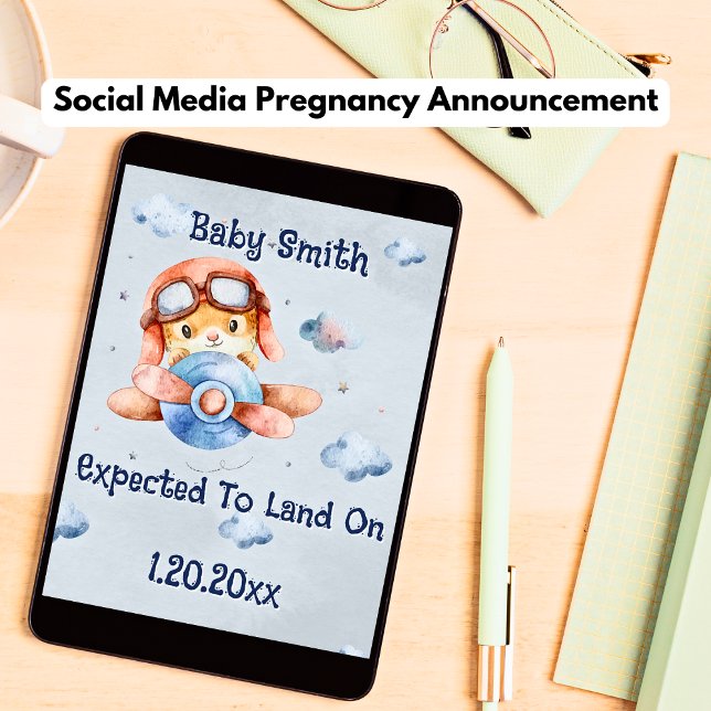 Anuncio Aterrizaje de avión en medio social embarazo de ni (Social Media Pregnancy Announcement)
