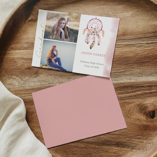 Anuncio Atrapa Sueños Rosa Boho Agrega tus Fotos Graduació (Subido por el creador)