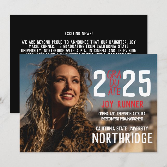 Anuncio Audaz Clase Moderna de Graduación de Foto 2025 (Anverso / Reverso)