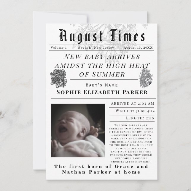 Anuncio August Times Newborn Birth (Anverso)