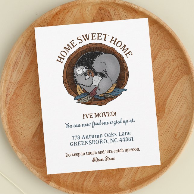 Anuncio Autumn Cosy Squirrel Moving New Address (Cozy Autumn New Address Announcement)