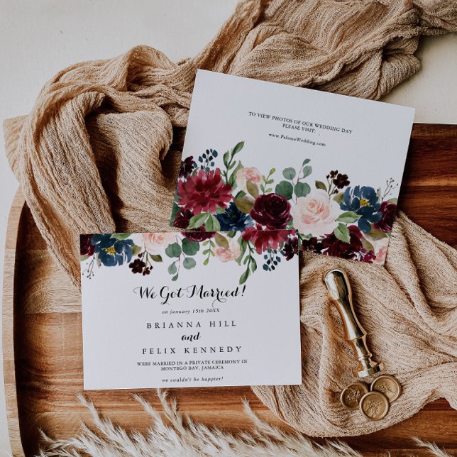 Anuncio Autumt Rustic Burgundy Calligraphy Elopement (Subido por el creador)