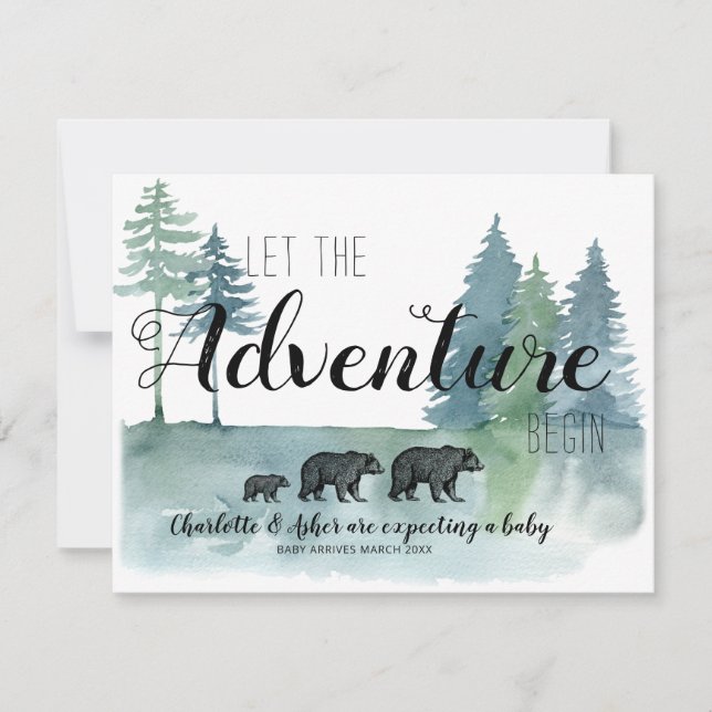 Anuncio Aventura Rustic Watercolor Bears Embarazo (Anverso)