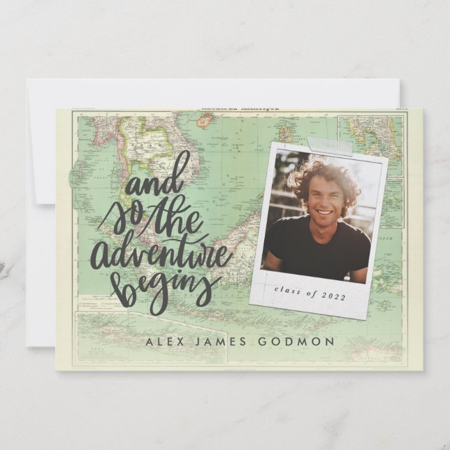 Anuncio Aventura viaje vintage mapa foto graduación (Anverso)