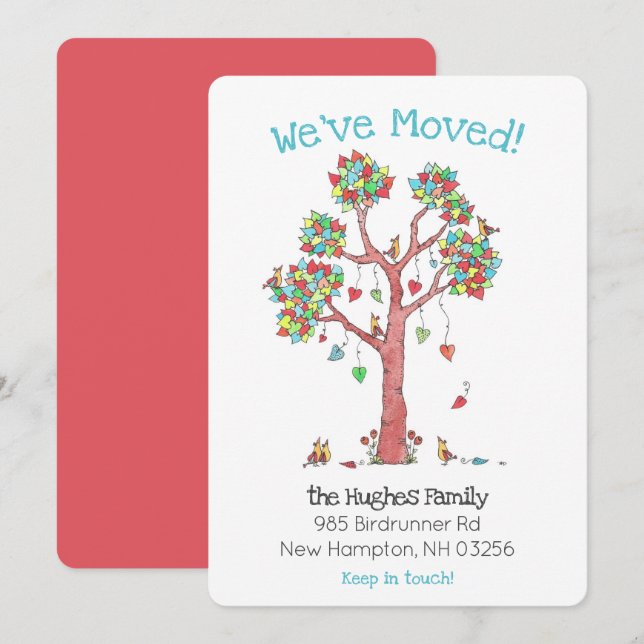 Anuncio Aves familiares divertidas en un árbol de corazone (Anverso / Reverso)