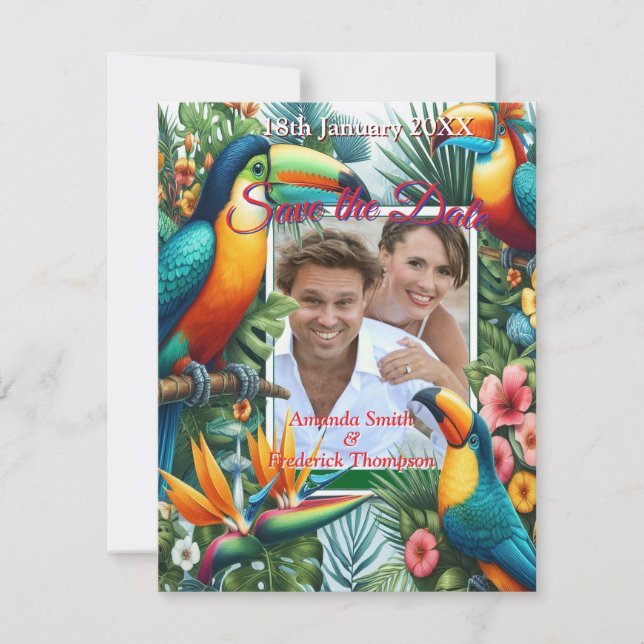 Anuncio Aves tropicales coloridas y plantas frondosas vibr (Anverso)