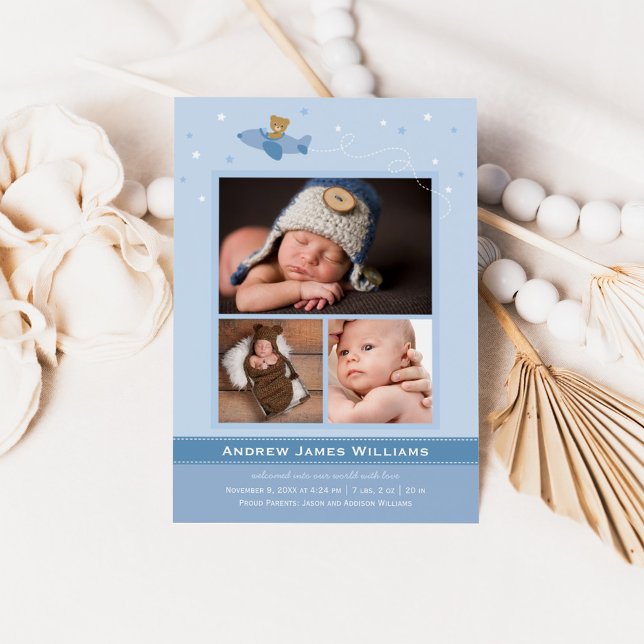 Anuncio Avión Teddy Baby Boy Foto Nacimiento Azul y pizarr (Subido por el creador)