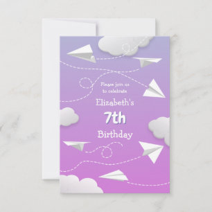Anuncio aviones de papel volador de cumpleaños púrpura gir